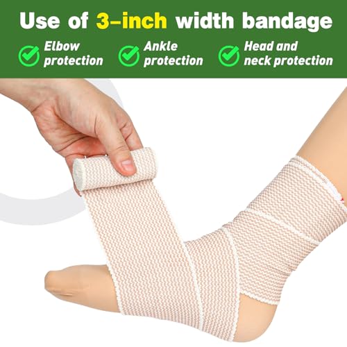 AZEN Premium 10 Pack Elastic Bandage Wrap 3 Inch, Compression Wrap Bandage for Legs, Ankle, Knee, Tummy, Body, Lymphedema Wraps for Legs, Latex-Free