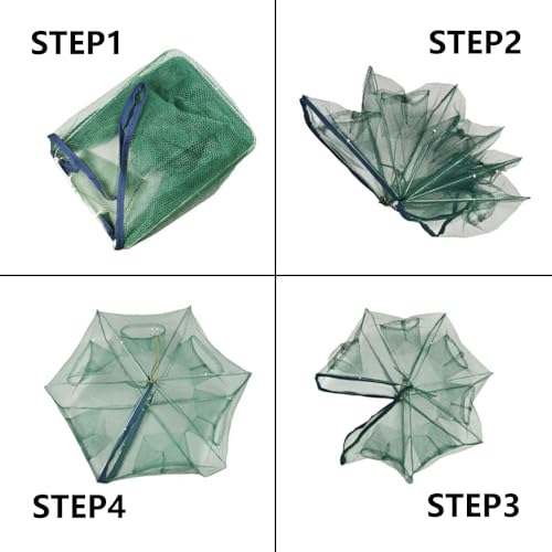 Foldable Fish Trap with 6 Holes for Crawfish Crabs Minnows - Portable Bait Net