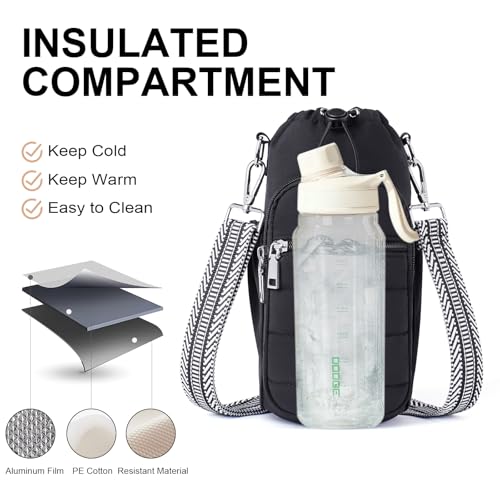 Lexiyat 40 oz Water Bottle Bag Crossbody Insulated Carrier with Adjustable Strap - Black