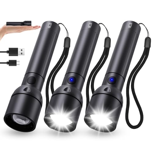 Rechargeable LED Pocket Flashlight 3 Pack, Compact & Super Bright