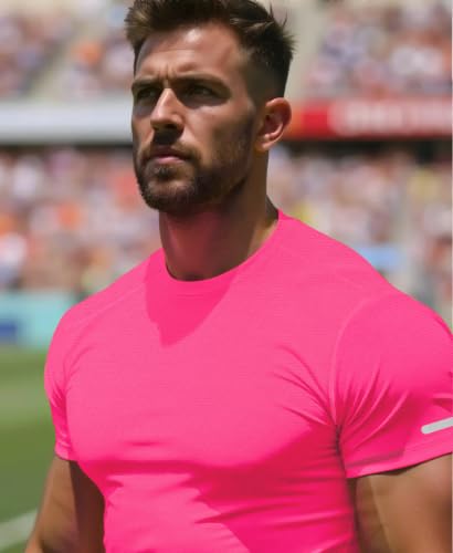 Men's Moisture Wicking Quick Dry Workout Shirts - Large Neon Pink