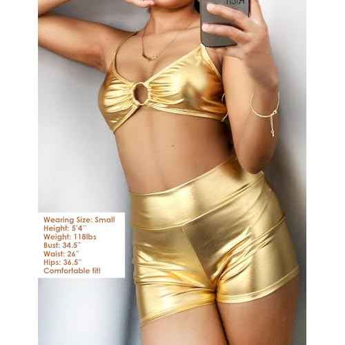 Women's Metallic Bra Tops Shiny Bralette Rave Crop Top with Metal Ring Festival Party Bikini