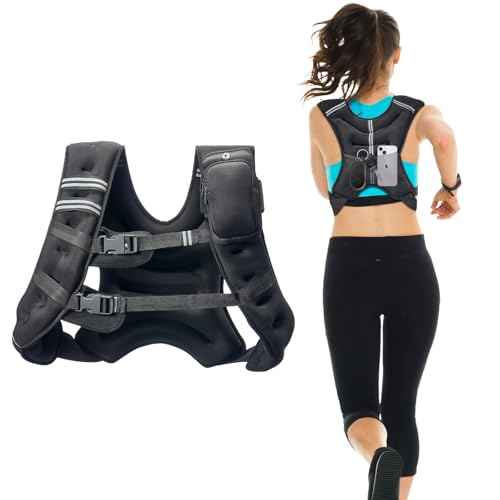 VEVOR Weighted Vest, 12/16/20/30 lbs Weight Vest with Reflective Stripe, Adjustable Buckle Body Weight Vest, Workout Equipment for Strength Training, Running, Jogging, Fitness, and Weight Loss