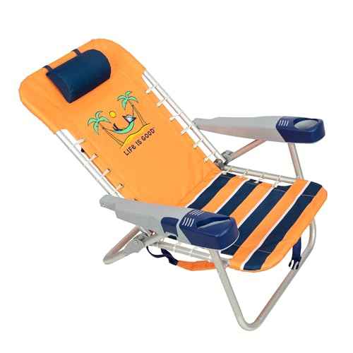 Life is Good 4-Position Lace-up Backpack Beach Chair with Pillow, Cup and Phone Holder, Canyon Orange