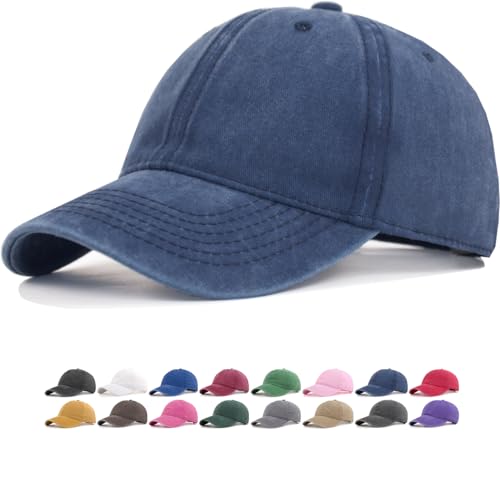 Small-Large Vintage Washed Cotton Baseball Cap Men Women Adjustable Dad Hat - Navy