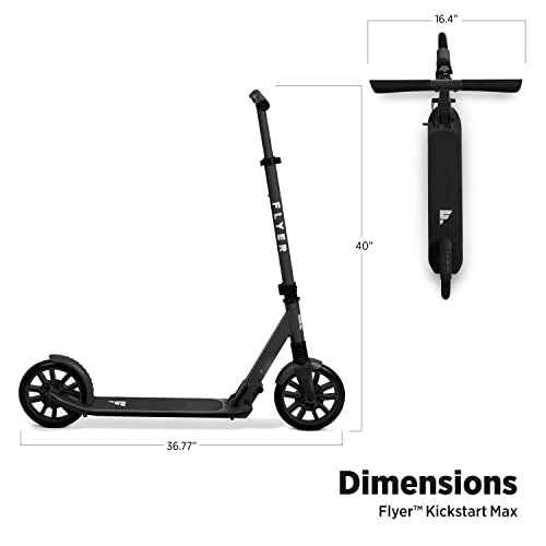 Flyer Kickstart Max, Radio Flyer Kick Scooter, Adjustable Handlebars & Foldable, Black Scooter 8+ Years, and up to 220 lbs