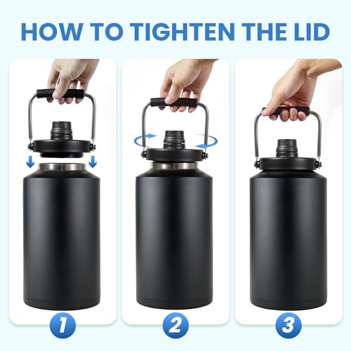 Black 128oz Insulated Stainless Steel Water Bottle - Keeps Ice 48HR, Leakproof