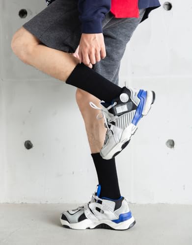 Men's Cotton Crew Socks - Athletic Lightweight Long Boot Socks 5 Pairs - Black 9-11