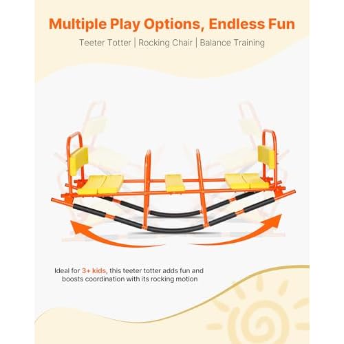 VEVOR Seesaw Teeter Totter for Kids Outdoor, 200 lbs Load Capacity, Metal Rocking Teeter Totter with Handles, Toddler Seesaw for Kids Aged 3+, Playground Equipment for Lawn, Backyard, 3 Seats