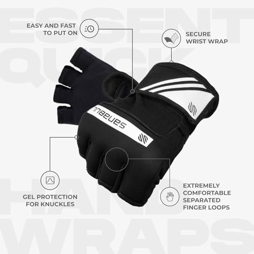 Sanabul Gel Boxing Hand Wraps for Men & Women Large-X-Large Black/White - Muay Thai MMA Kickboxing Wrist Protection