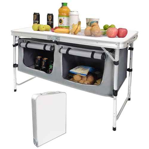 Camp Field Camping Folding Aluminum Table with Adjustable Legs for Outdoor Travel Beach, Backyards, BBQ, Party and Picnic Foldable Table
