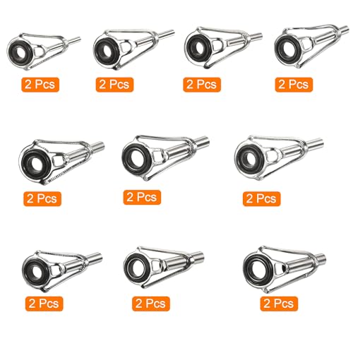 10-Pack Fishing Rod Tips Repair Kit with Iron Ring Guides for Saltwater & Freshwater