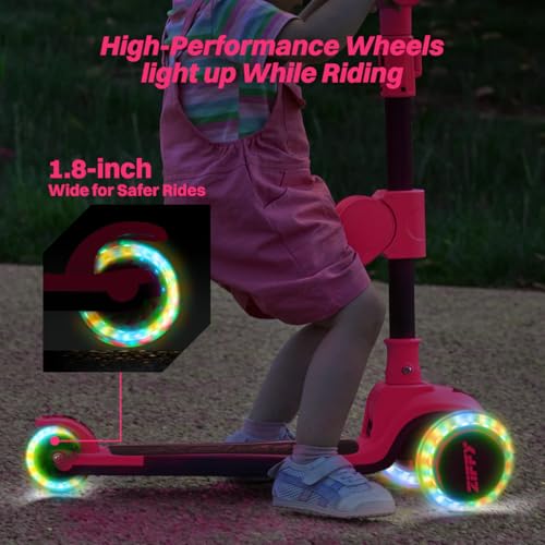 Kids 2-in-1 Foldable Light-Up 3-Wheel Scooter with Seat - Red, Adjustable Height