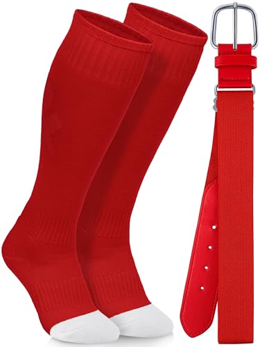 Youth Baseball Socks and Belt Set - Small Red for Boys & Girls