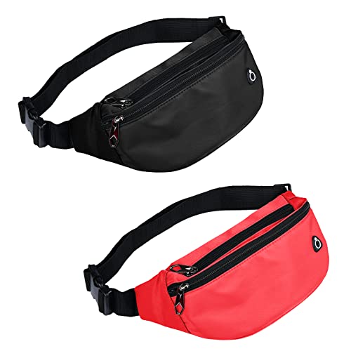 Water-Resistant Unisex Fanny Pack Belt Bag 2 Pack Black and Red