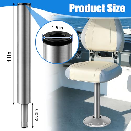 11-Inch Aluminum Boat Seat Pin Post Silver Lock-in Extension Pole for Marine