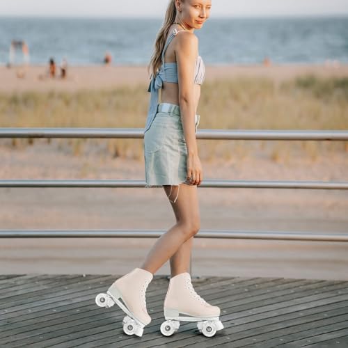 Women's Light Up Roller Skates - Adjustable Double Row Outdoor Derby Shoes Pink 7.5