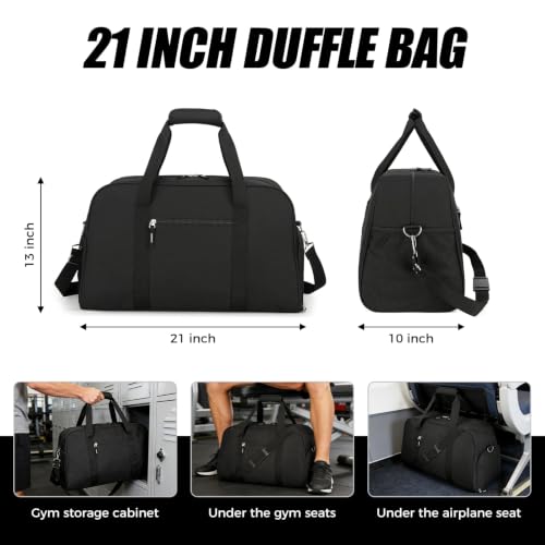 45L Gym Duffle Bag with Shoe Compartment - Medium Black 21 x 10 x 13 Inches