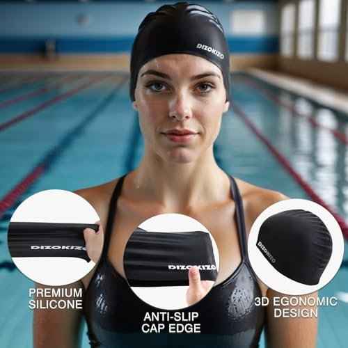 2pcs High Elasticity Silicone Swim Cap for Women and Men, Comfortable Non-Slip Swimming Caps for Long and Short Hair, Durable Waterproof Swim Hats for Adults, Keep Hair Dry