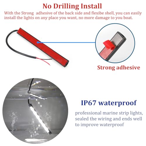 Boaton Marine LED Boat Lights 10Pcs White No-Drill Interior & Deck Courtesy Lights