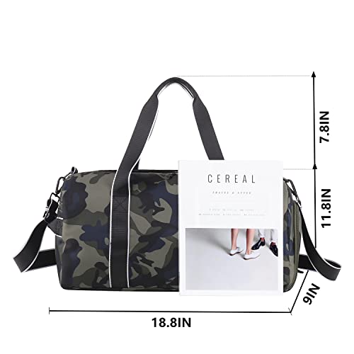 Kids Camouflage Overnight Duffle Bag with Shoe & Wet Pocket - Army Green
