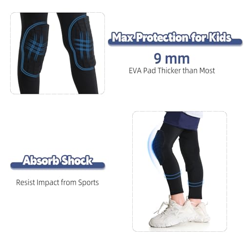 Kids Medium Knee Pads for Sports & Active Play, Padded Leg Sleeves - Black