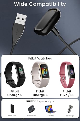 Smartwatch Charging Cable for Fitbit Charge 5 6 Luxe - 3.3Ft Replacement Charger