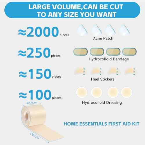 Hydrocolloid Bandages for Wound Care, Extra Large Medical-Grade Hydrocolloid Roll with Self-Adhesive, Ultra Absorbent, Flexible & Waterproof, DIY Size & Shape First Aid Kit Essential (2in*12ft)
