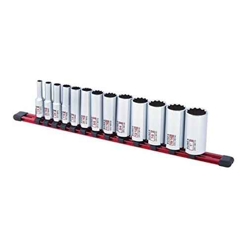 13Piece 3/8" Drive Chrome Socket Rail 12Pt SAE Deep