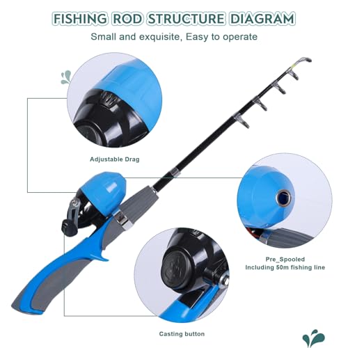 Kids Fishing Pole Set 2 Pack - Portable Rod and Reel Combo for Children