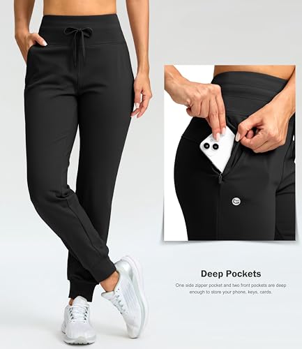Women's Fleece Lined Joggers - Thermal Winter Pants, 28/30/32 Inch with Variation Black, 5'1"-5'5"