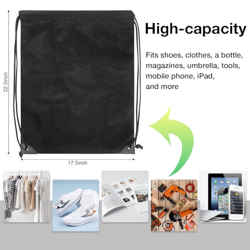 Black Drawstring Gym Backpack 2-Pack Large Sports Cinch Bag for Men Women