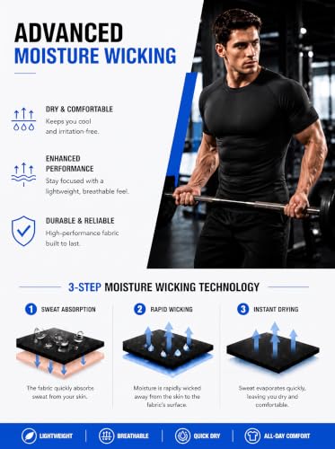 Men's Compression Short Sleeve Workout T-Shirts Baselayer 6 Pack - Black and White, Small
