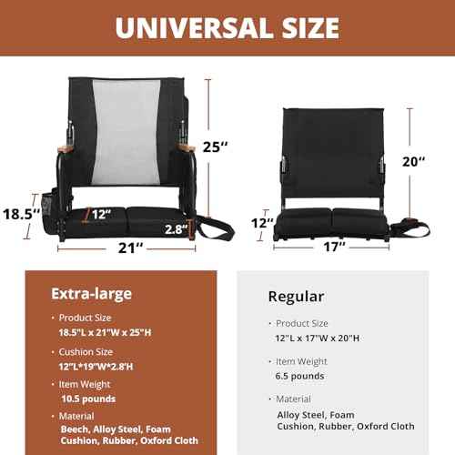 Extra Wide Stadium Seats with Back Support, Bleacher Chairs with High Back and Cushion, Padded Portable Fording Bleacher Seat with Armrests, Cup Holder and Storage Pockets (Grey)