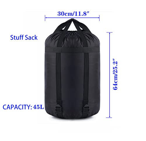 Water-Resistant Compression Sack for Sleeping Bags & Camping - Black 45L