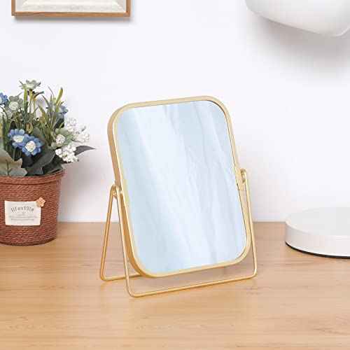 LONGSHENG - SINCE 2001 - Gold Tabletop Makeup Mirror Double Side Square Vanity Mirror Desk Mirror for Home Bathrom