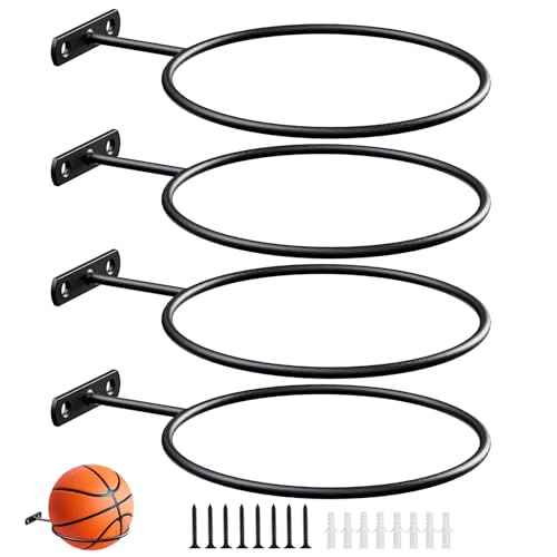Mounted Ball Wall Storage Display Universal Ball Rack Metal Black Rack Holder Space Saver for Basketball Football Volleyball Soccer Storage Display