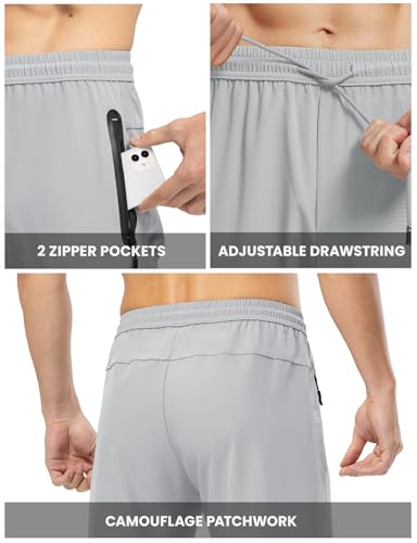 Men's Lightweight Quick Dry Hiking & Workout Sweat Pants - Large, Light Grey