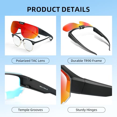 Polarized Over Glasses Sunglasses for Men Women UV Protection XL - Red 01