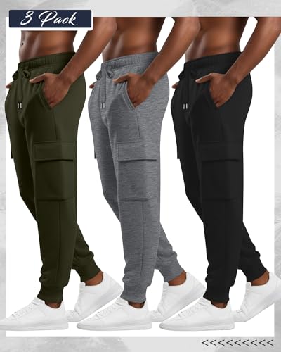August Alley Men's Cargo Joggers with 4 Pockets - Olive Green, Light Gray, Black