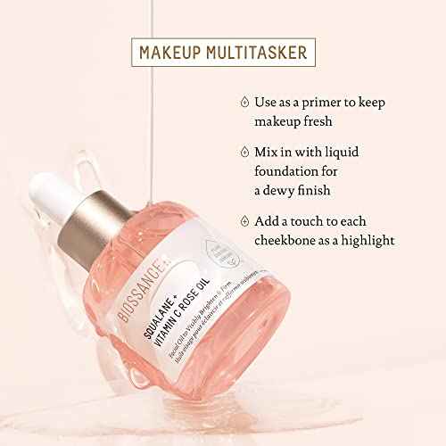 BIOSSANCE Squalane + Vitamin C Rose Advanced Facial Oil - Brightening, Firming, and Hydrating Serum for All Skin Types - Chios Crystal Oil, Damascus Rose Extract & Squalane for Radiance