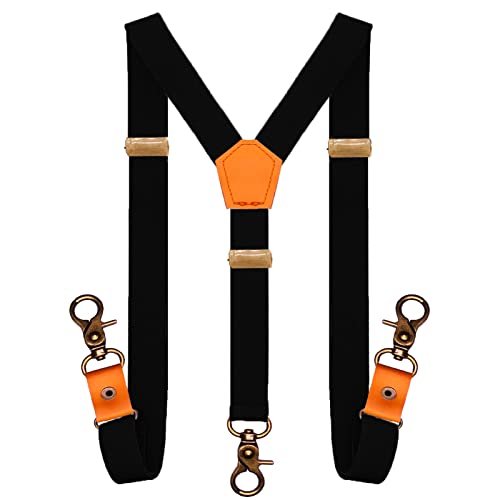 Adjustable Suspenders for Men with Leather & Bronze Metal Clips - One Size, Black