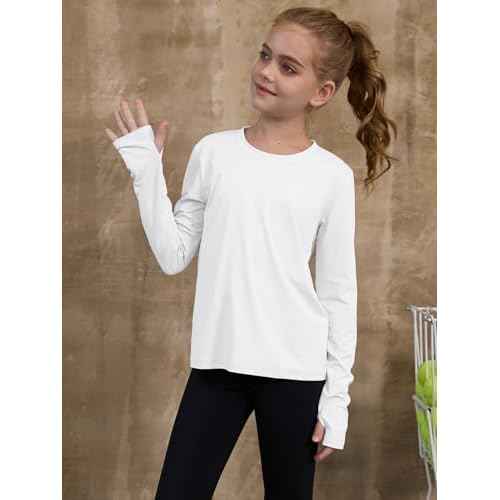 ZDC Girls Long Sleeve Athletic Shirts Kids Crewneck Quick Dry Workout Yoga Tops Basic Tees Activewear