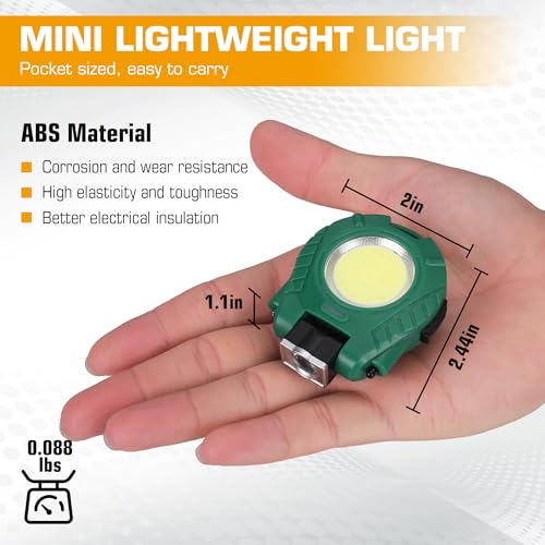 EverBrite 2 Pack COB Keychain Flashlights with Magnetic Base Waterproof Green