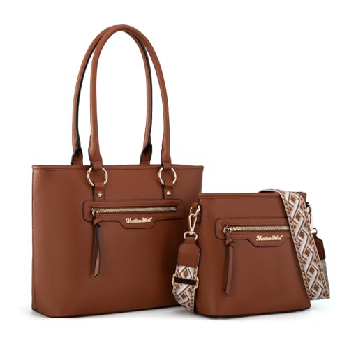 Montana West 2-Piece Tote Bag & Crossbody Set - Brown