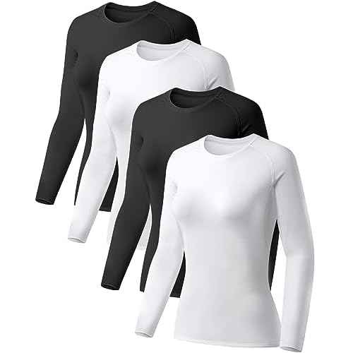 TELALEO 4 Pack Women's Compression Shirt Long Sleeve Performance Workout Baselayer Athletic Top Sports Gear