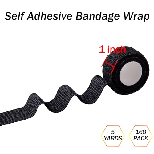 Self Adhesive Bandage Wrap 1 Inch x 5 Yards Black - 168 Rolls for First Aid & Support (Variation: Black / 1 Inch)