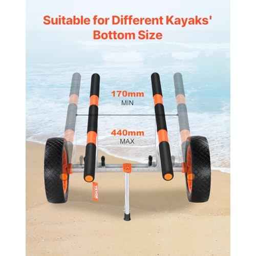 VEVOR Kayak Cart, Heavy Duty 450 LBS Load Capacity Kayak Trailer, Detachable Canoe Trolley Cart with Adjustable Width & Nonslip Support Foot, 12'' Solid Tires for Kayaks Canoes Float Mats Paddleboards