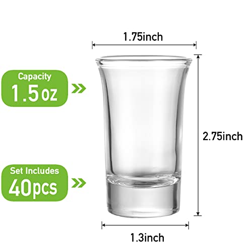 40 Pack Heavy Base Shot Glasses - 1.5 Ounce Clear Glass Set for Whiskey Tequila Vodka