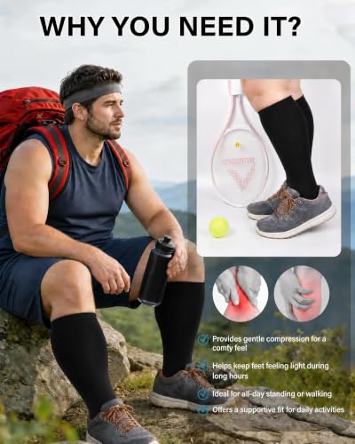 Plus Size Compression Socks for Women & Men Wide Calf 3X-Large Black 15-20 mmHg